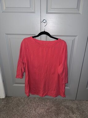 Belle by Kim Gravel Triple Luxe Knit 3/4 Sleeve Boat Neck Top in Coral